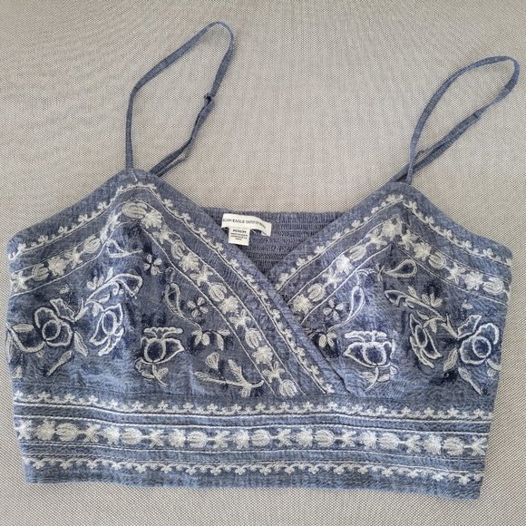 American Eagle Embroidered Chambray Crop Top - Picture 7 of 7